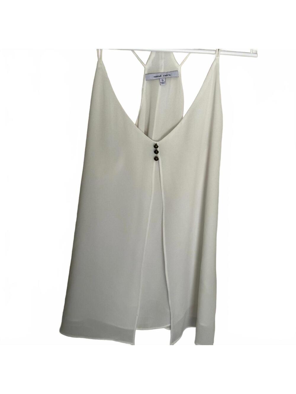 Naked Zebra Cream Sleeveless V-Neck with Button Detail Small